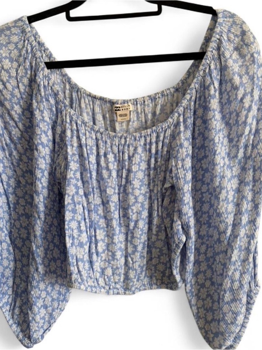 Billabong Light Blue and White Floral Peasant Blouse